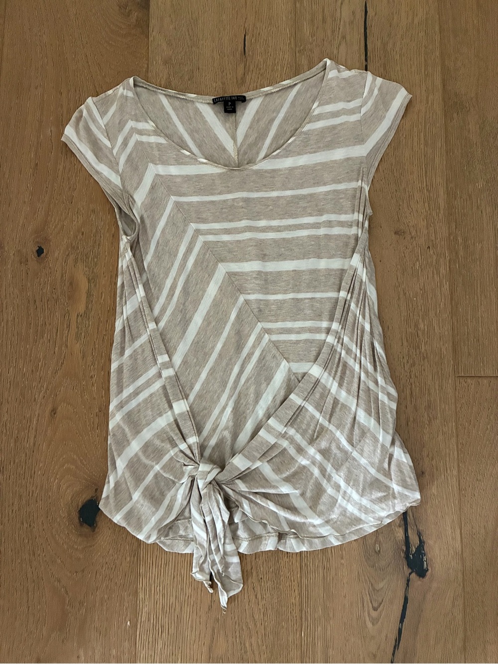 Lafayette 148 New York Beige & White Striped Tie-Front V-Neck Tank